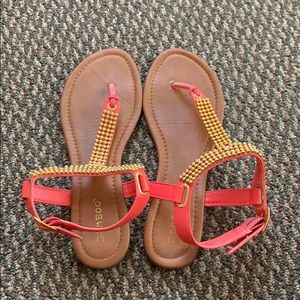 Coral sandals with gold detail